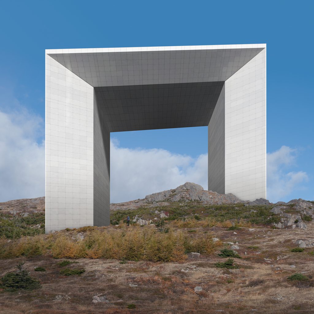 Photomontage artistique de paysages composites, recréant des souvenirs architecturaux et naturels, tirage d’art