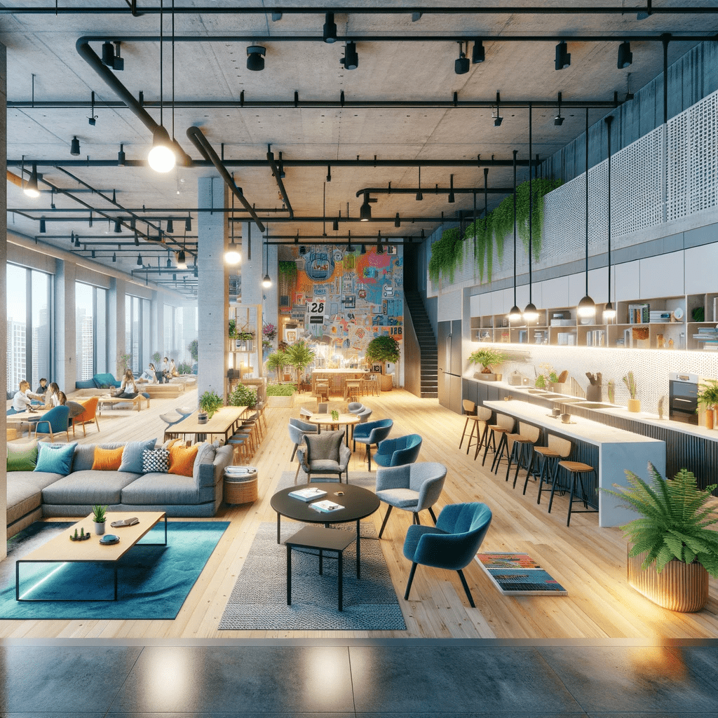 Architectural rendering of a modern coliving space