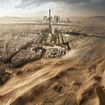 Tempête de sable recouvrant Paris avec vue sur la Tour Eiffel.